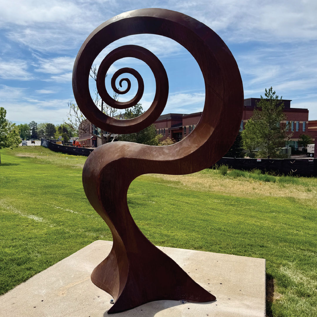 Spiral Vortex is an abstract, steel sculpture with aspects of the plant and animal kingdom.
