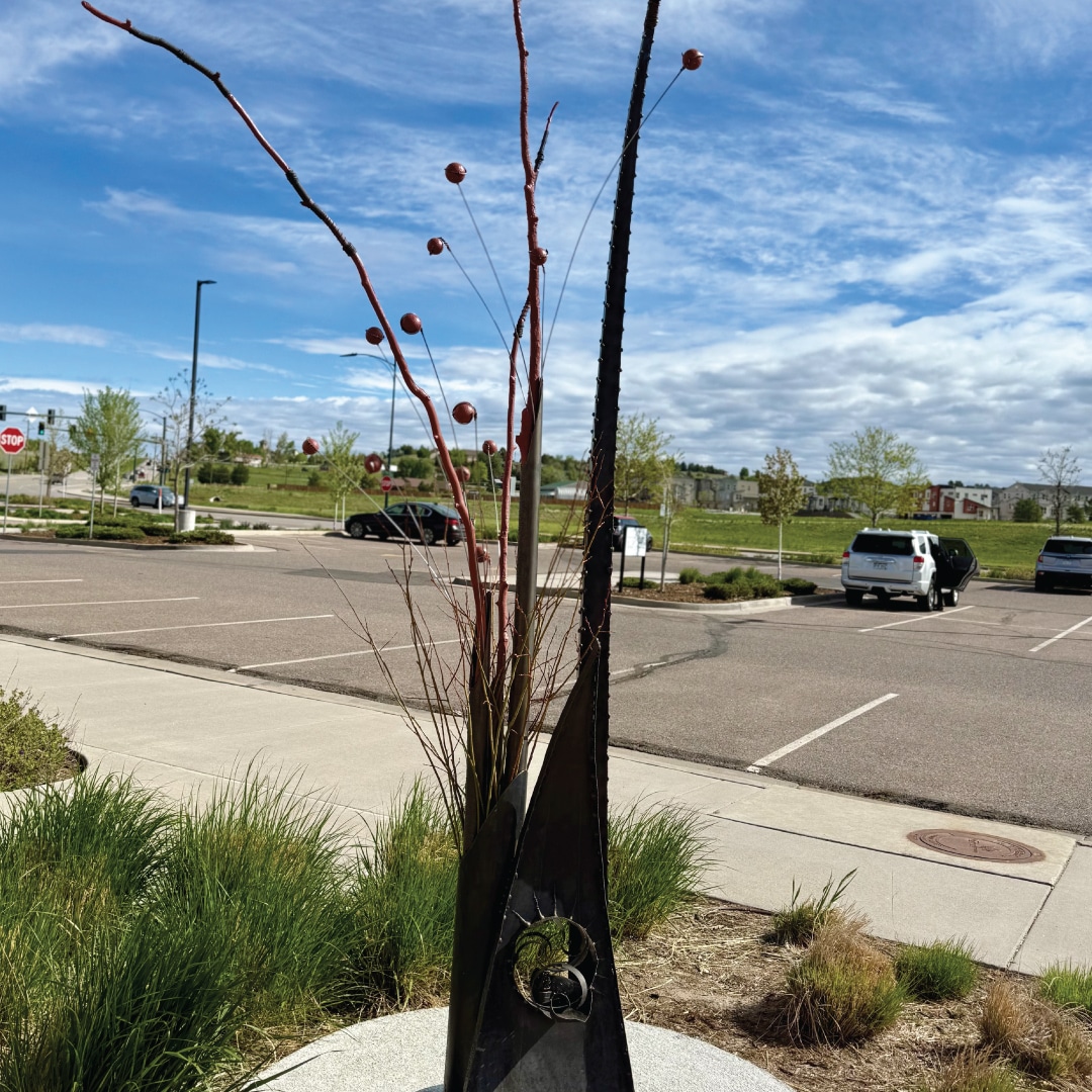 Transitional Piece Mockup is an abstract sculpture of steel and copper components.